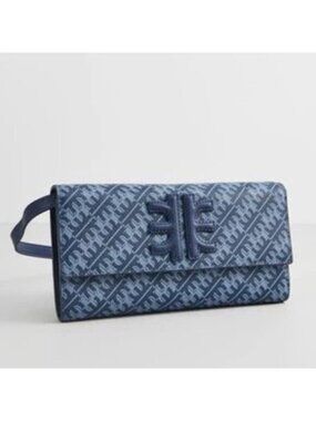 JW PEI Navy/Light Blue Geometric Print Flap Wallet Crossbody Bag